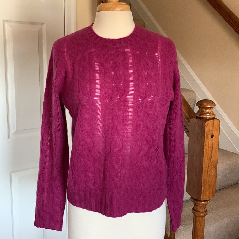 Naadam
Open Cable Crewneck Sweater, in Berry